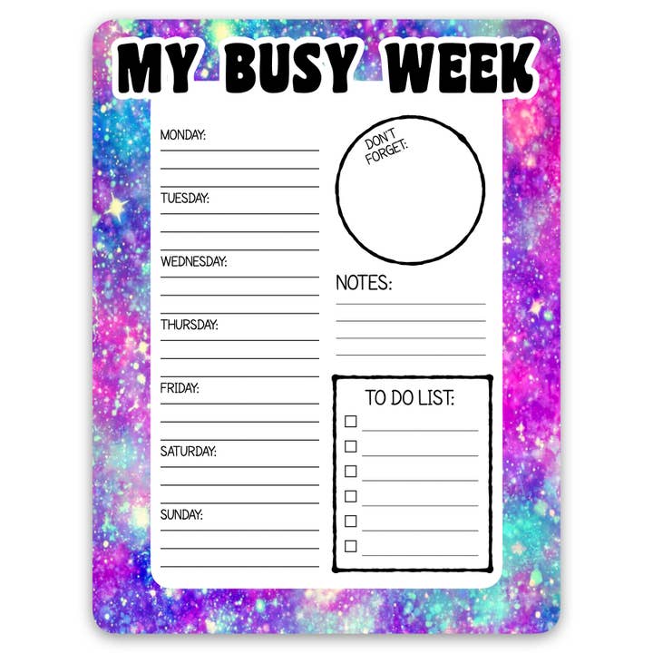 MY BUSY WEEK STARDUST LAMINATED DRY ERASE BOARD for wholesale by Namedrops