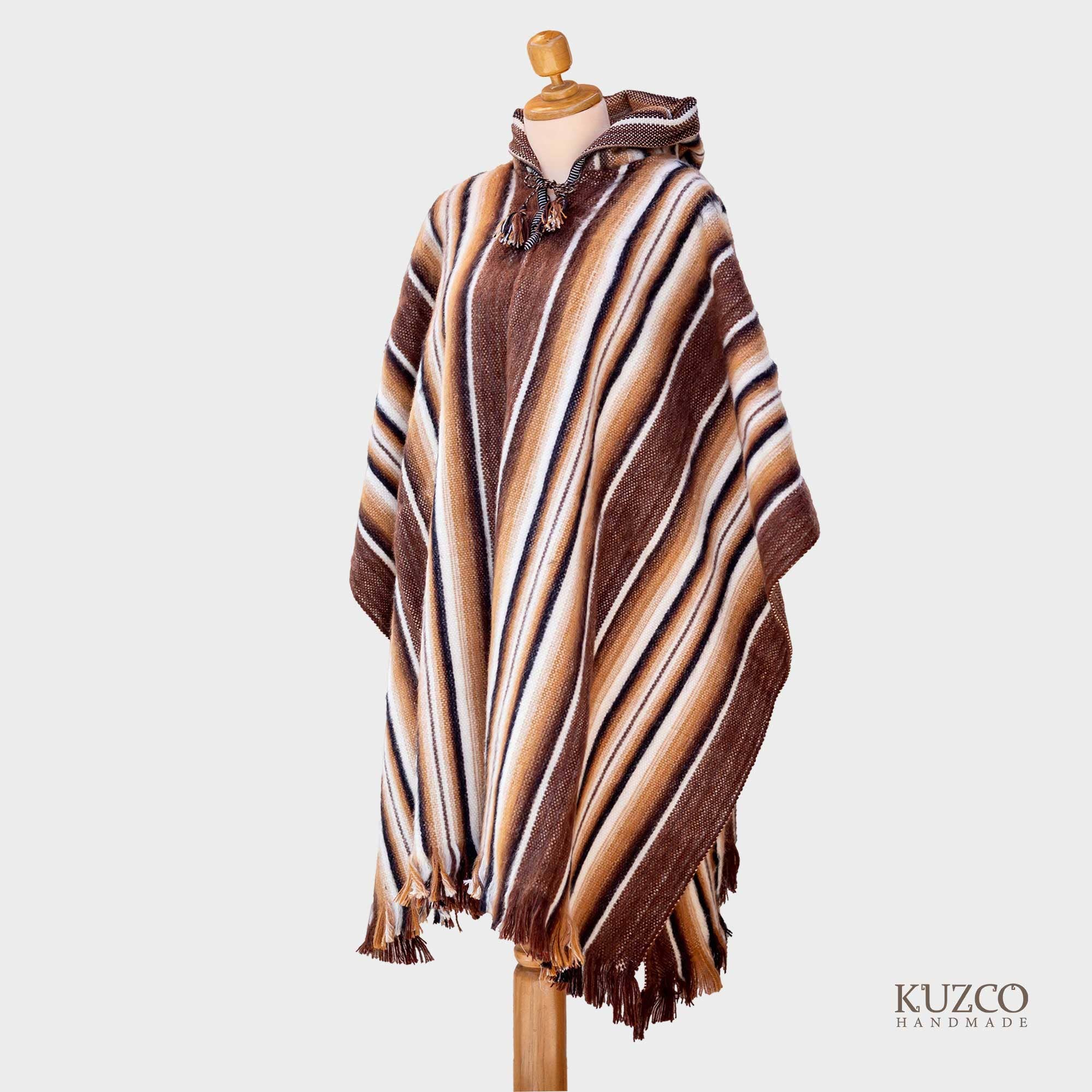 KuzcoHandmade - Wholesale Poncho - Unisex - Unisex Hooded Alpaca Poncho with Tribal Design for Travel4