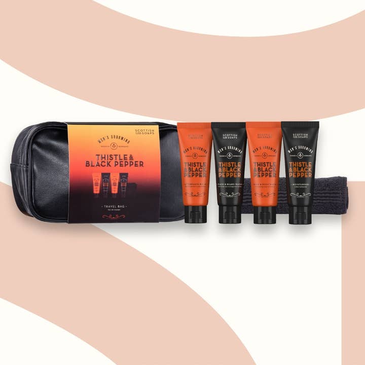 Thistle & Black Pepper Travel Bag for wholesale by Scottish Fine Soaps