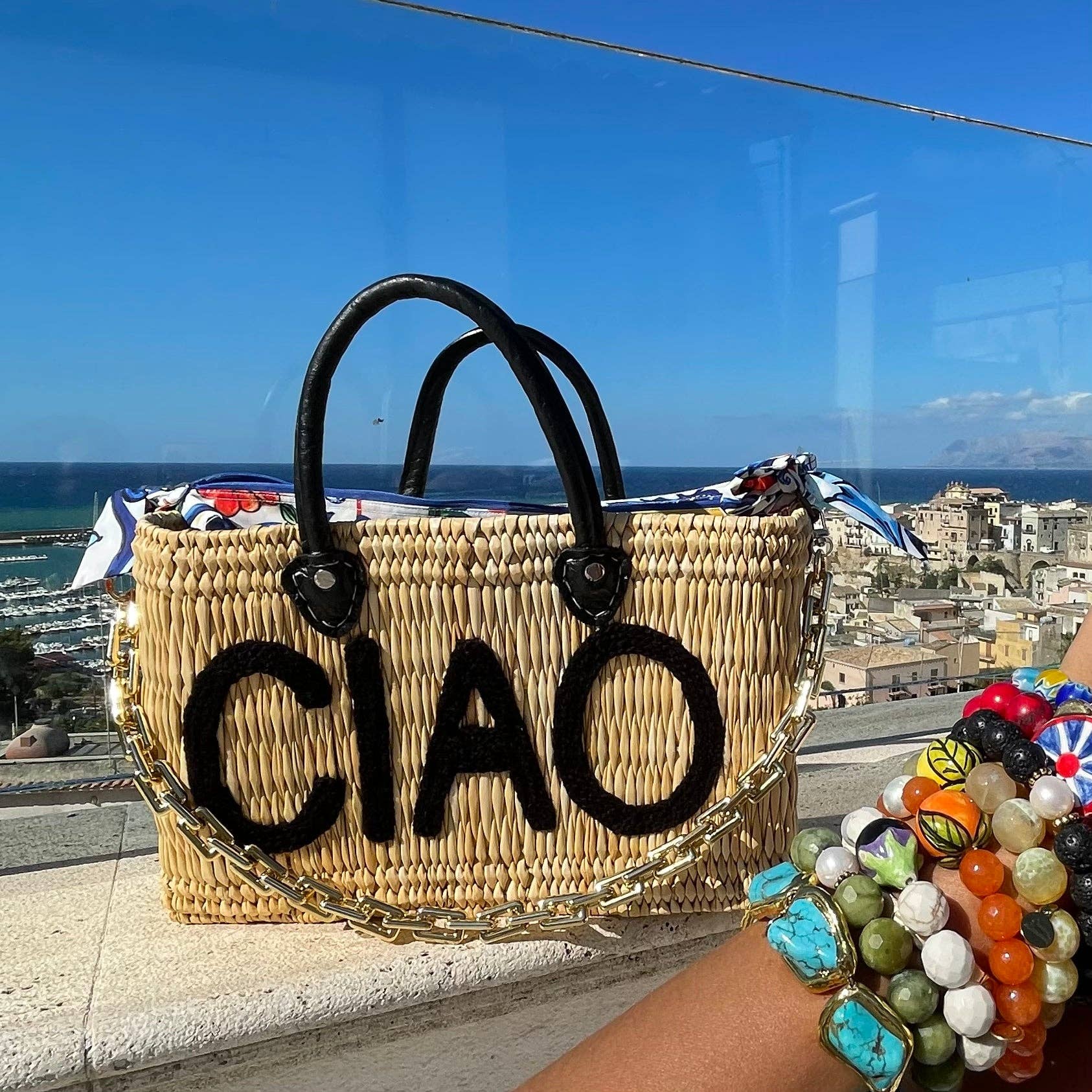 Oriana Lamarca Designs - Wholesale Tote Bag - Women's - CIAO Black Leather Handle Reed Bag0