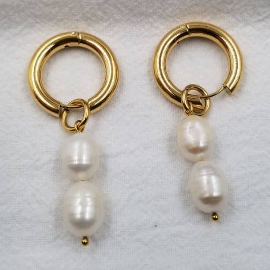 Freshwater Pearls Dangle Hoop Earrings - 18K Gold for wholesale by ENA Jewelry