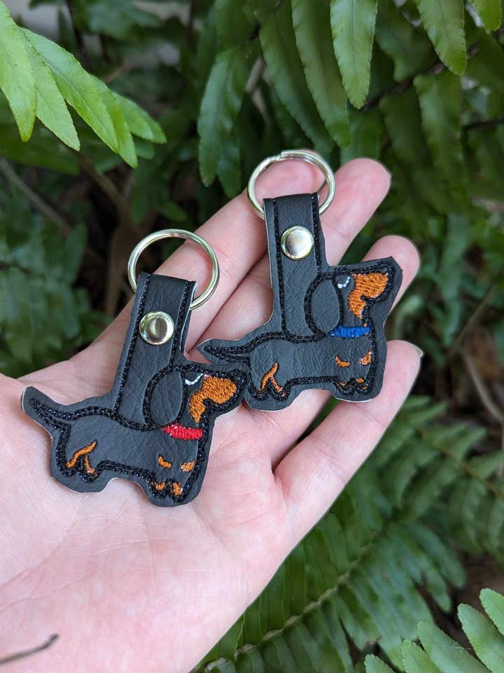 Embroidered Black and Tan Daschund Key Chain, Key Fob, Charm for wholesale by 525 Fiber and Designs