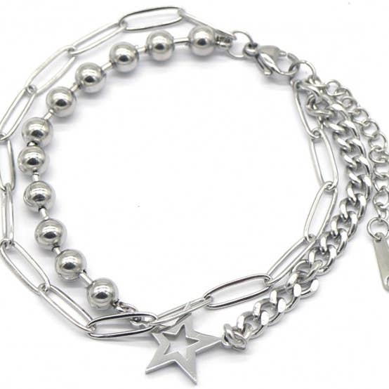 B014-029S Bracciale stratificato in acciaio inox stella per la vendita all'ingrosso da parte di Menga Trading