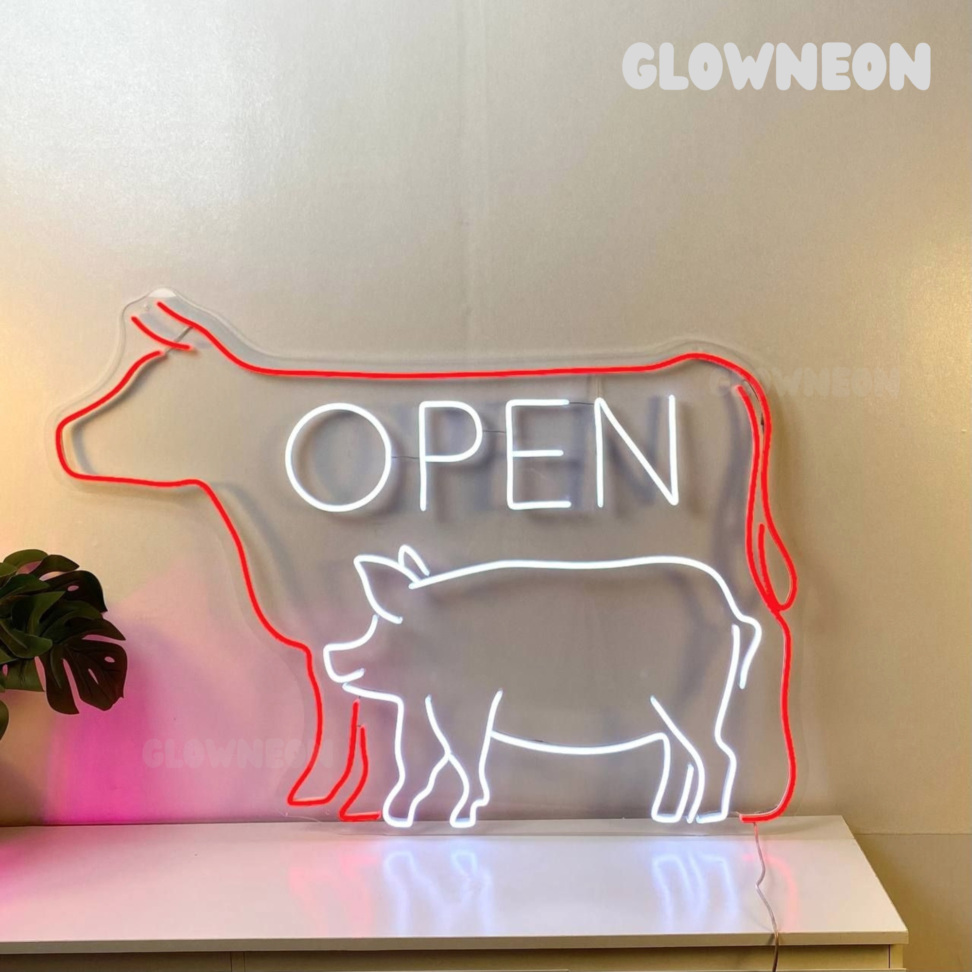 Glow Neon - Wholesale Neon Sign - Cow Pig Open Neon Light Up, Butcher Meat Shop Led Wall Decor2