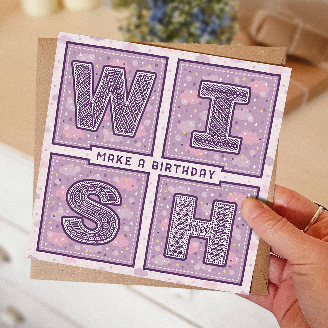Jess A Little Creative - Wholesale Birthday Card - Purple 'Make A Wish' Birthday Card1