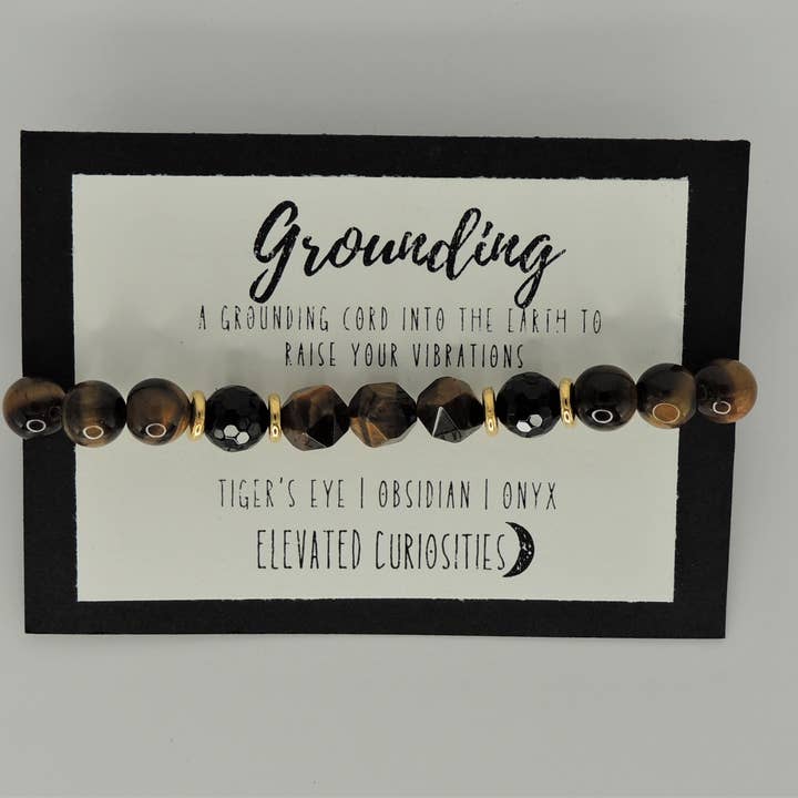 Pulsera de cuentas de ojo de tigre, ónix y obsidiana para conexión a tierra para venta al por mayor de Elevated Curiosities