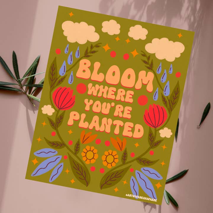 Bloom Where You’re Planted – Retro Folk Floral Motivational for wholesale by Fanesha Fabre