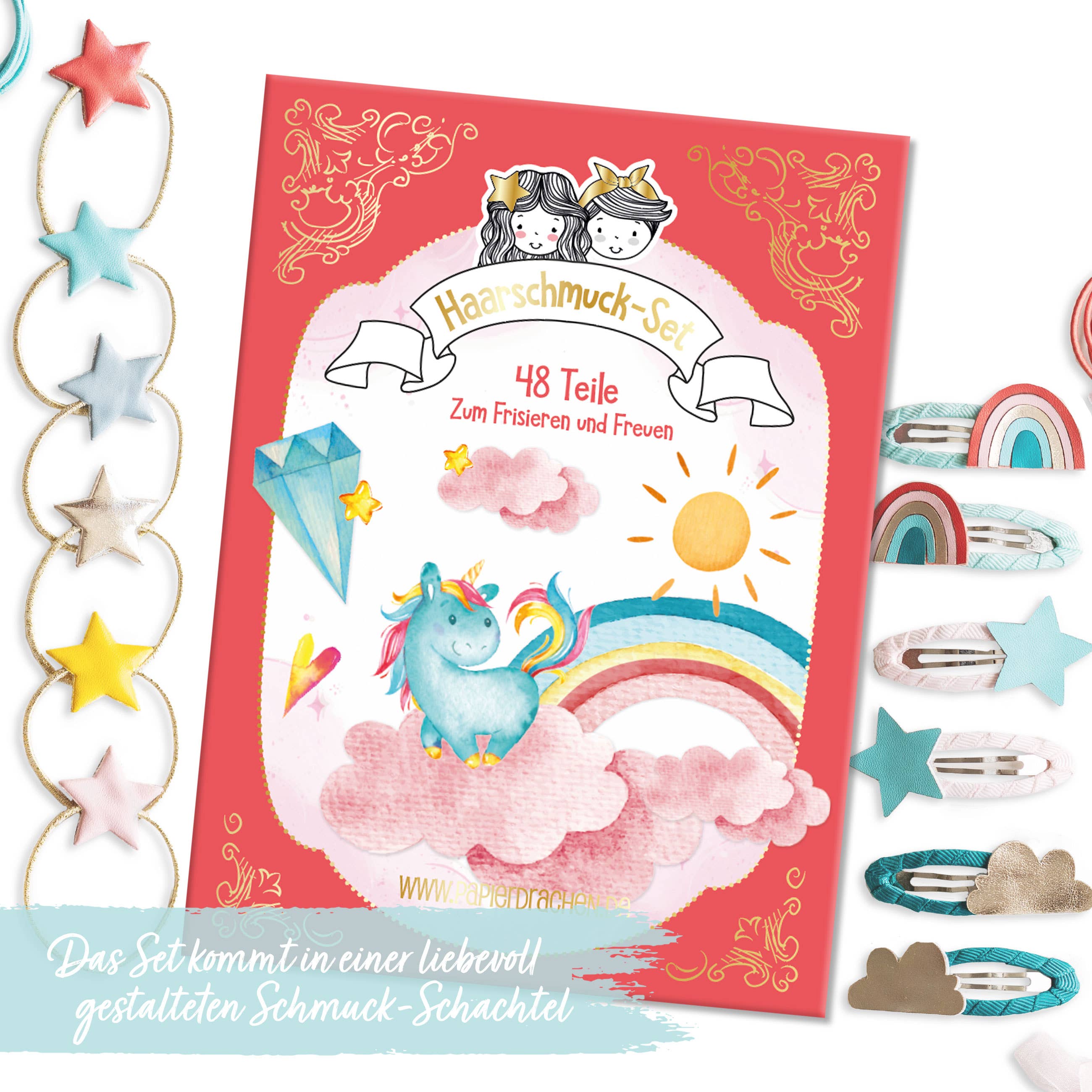 Papierdrachen - Wholesale Hair Accessories Set - Women's - 48 hair clips + hair ties - rainbow pink - set 41