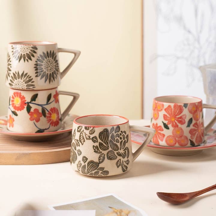 ACNITE(We cover U.S. import duties) - Wholesale Coffee Mug - Ceramic floral coffee cup Milk cup Retro Teacup for kitchen8