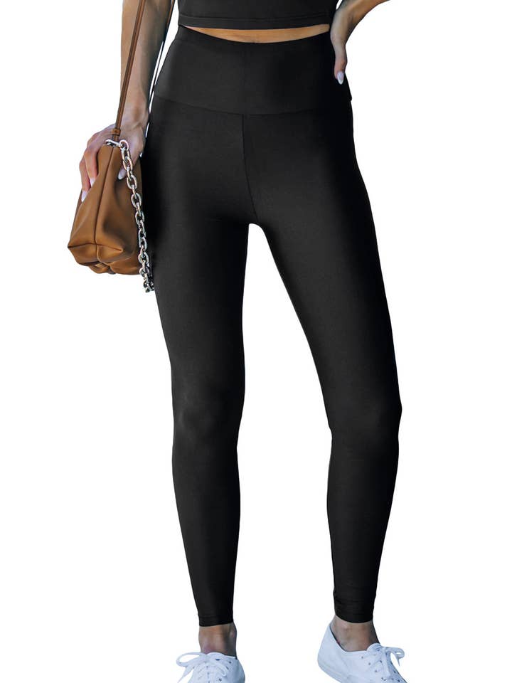 Black High Rise Tight Leggings with Waist Cincher for wholesale on Faire4