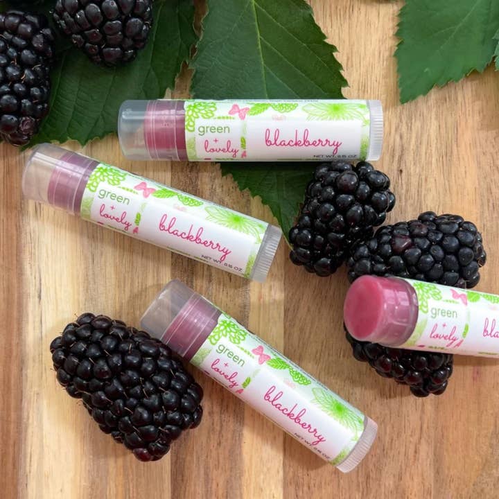 NEW Blackberry Lip Balm with Real Blackberry Powder Infusion for wholesale by green + lovely
