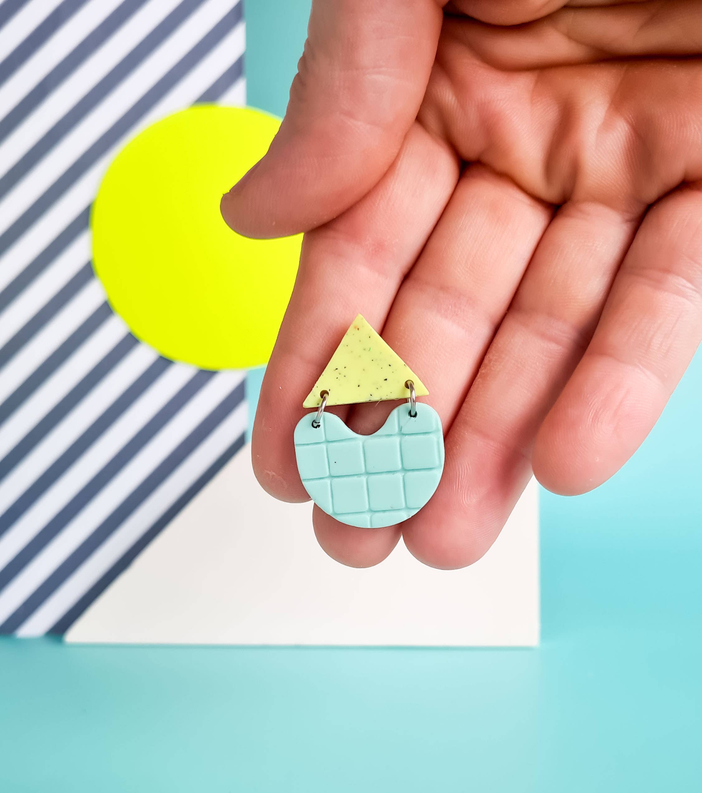 Mono - Wholesale Dangle Earrings - neon yellow and mint handmade polymer clay earrings22