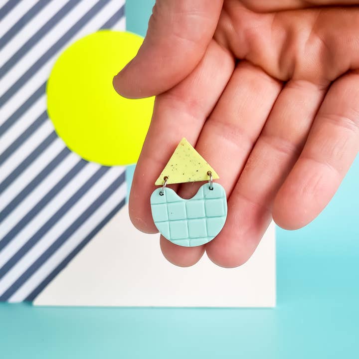 Mono - Wholesale Dangle Earrings - neon yellow and mint handmade polymer clay earrings22