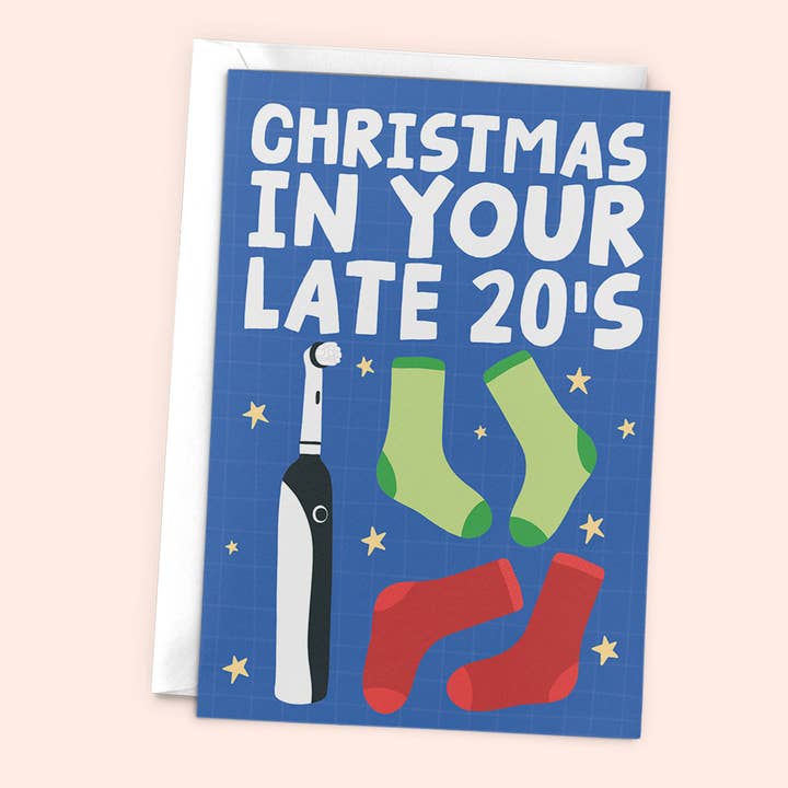 Christmas In Your Late 20's - Funny Present Christmas Card for wholesale by Studio Doodles