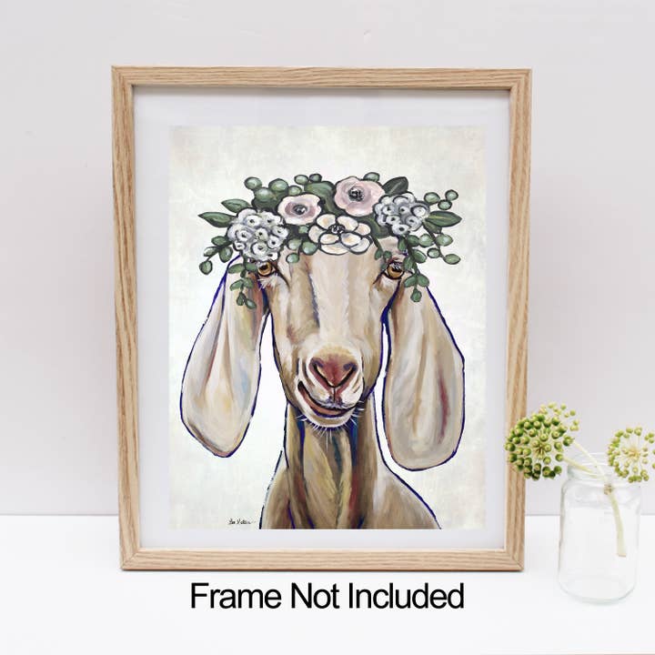 Goat Art Print "Margot" Pastel Boho Flowers for wholesale by Hippie Hound Studios