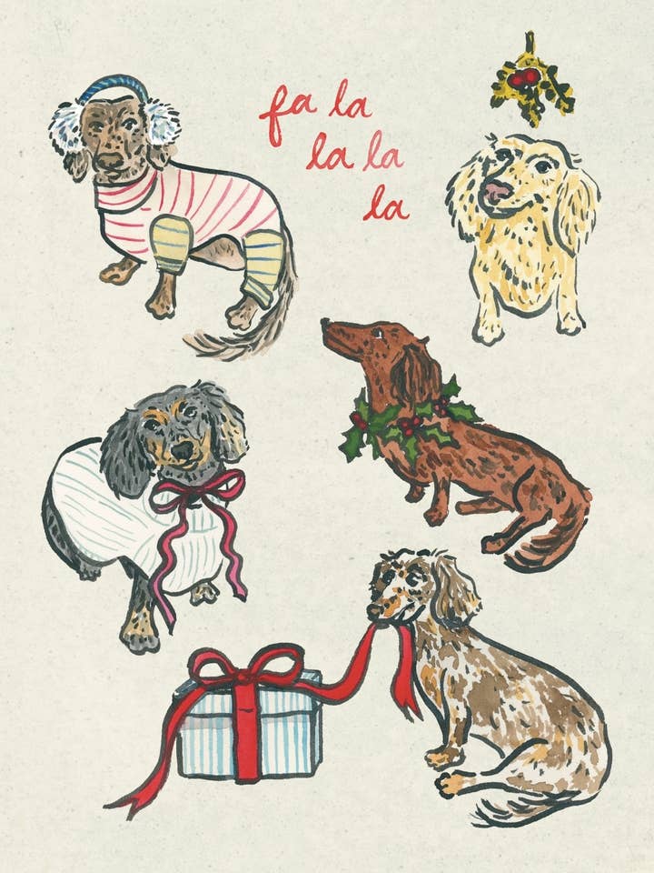 Dachshund Collection: Winter Weenies Fine Art Print for wholesale by artxnikki