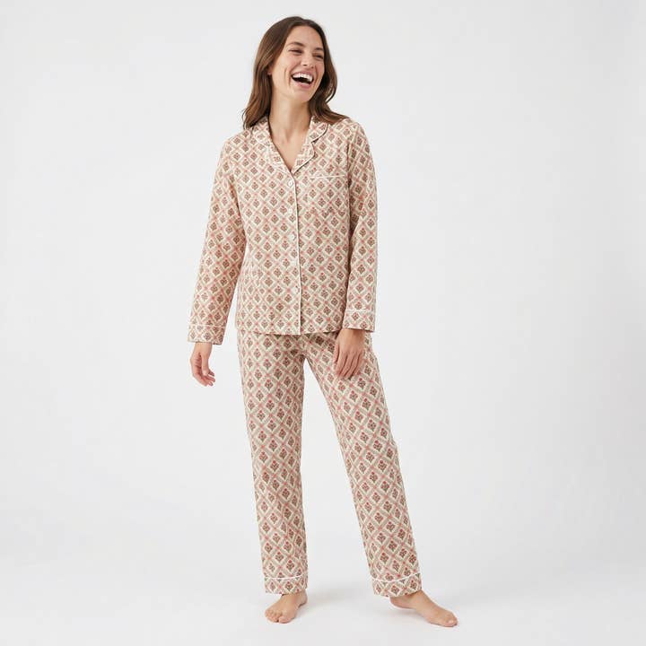 Holly Trellis Long Sleeve & Pants Bamboo Women's Pajama Set for wholesale by Motette