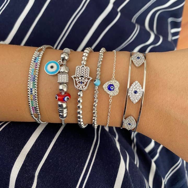 Evileyefavor - Wholesale Cuff Bracelet - Silver Evil Eye Bracelet, Evil Eye Cuff Bracelet, Greek Evil Eye Jewelry2