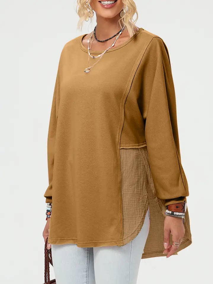 Chic Crinkle Spliced High-Low Blouse with Raw Hem for wholesale by Lovesoft