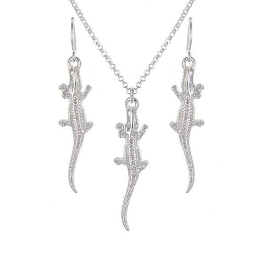FR6048 All Silver Sleek Crocodile Necklace Set for wholesale by 0011 PREMIERE
