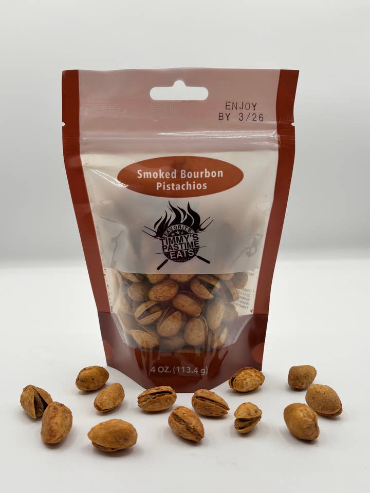 Smoked Bourbon Pistachios - 4oz for wholesale by Timmy's Pastime BBQ, Inc