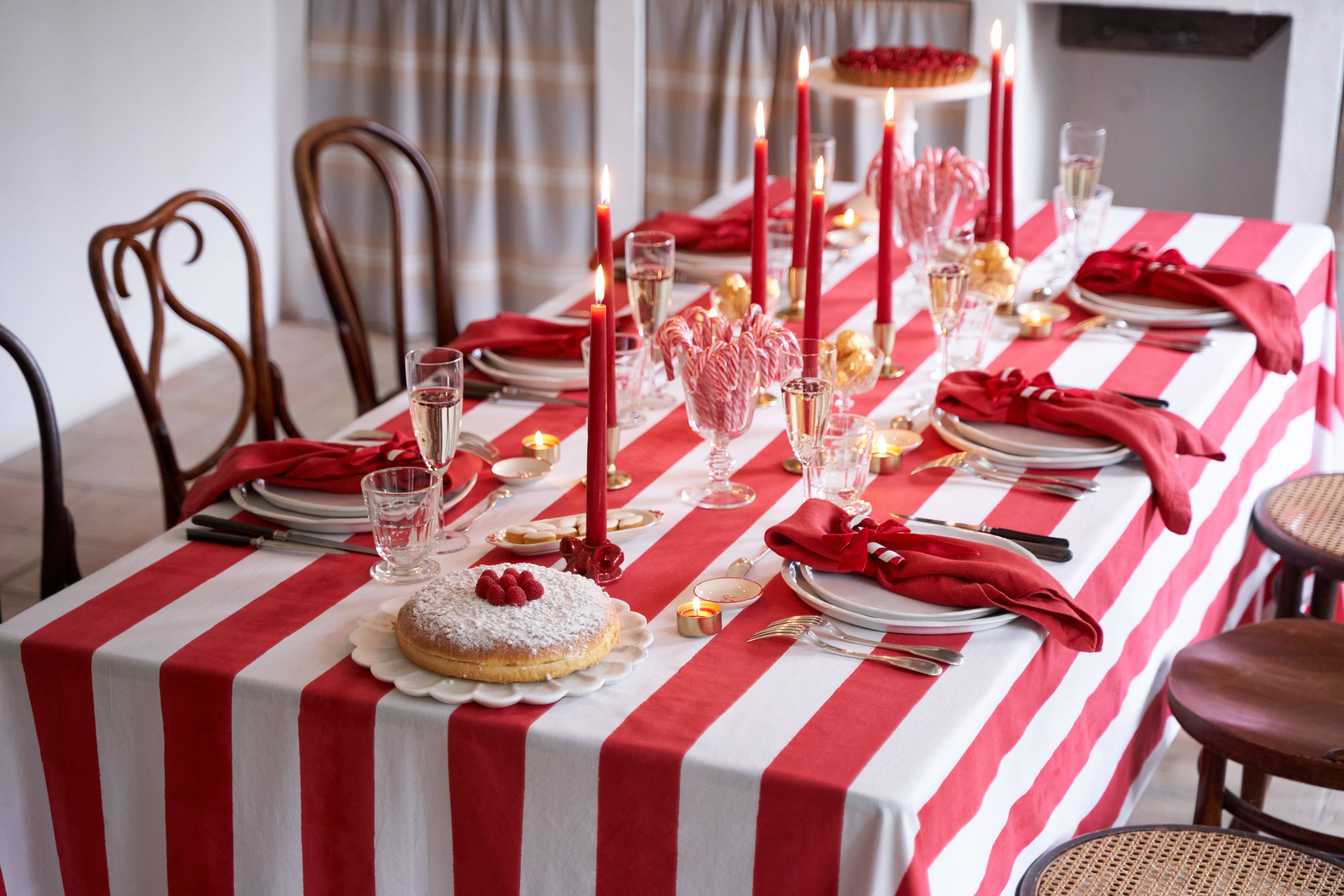 Couleur Nature - Wholesale Tablecloth - St. Tropez Red Stripes | French Tablecloth6