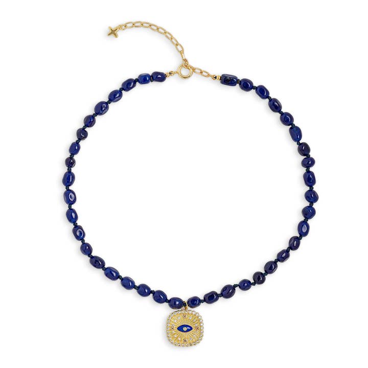 Halskæde med blå jadeperler og vedhæng for engroshandel hos XUXA