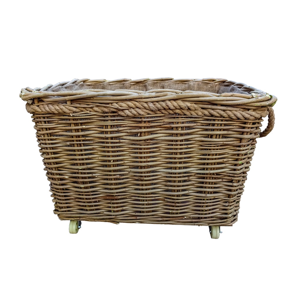 Red Hamper – wholesale Basket – Extra Large Rope Handle Wicker Log Basket on Wheels0