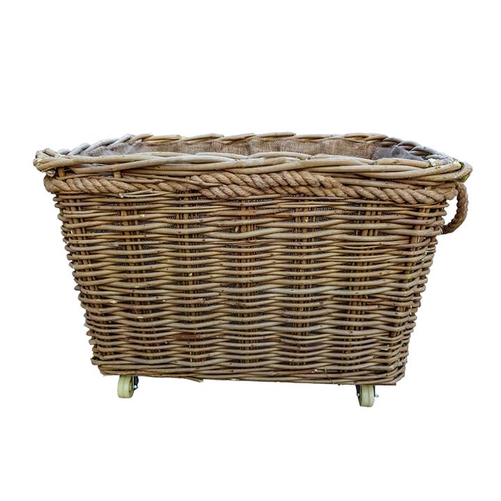 Red Hamper – wholesale Basket – Extra Large Rope Handle Wicker Log Basket on Wheels
