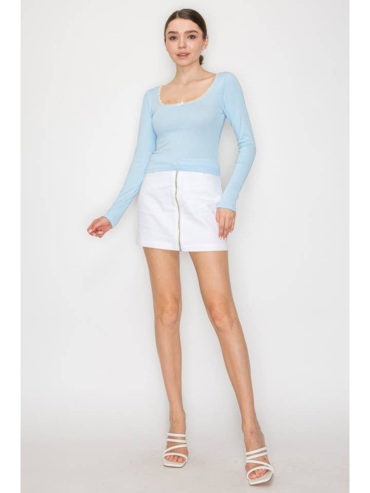 CC Wholesale Clothing - Wholesale Knit Top - Women's - Lace Trim Square Long Sleeve Top2