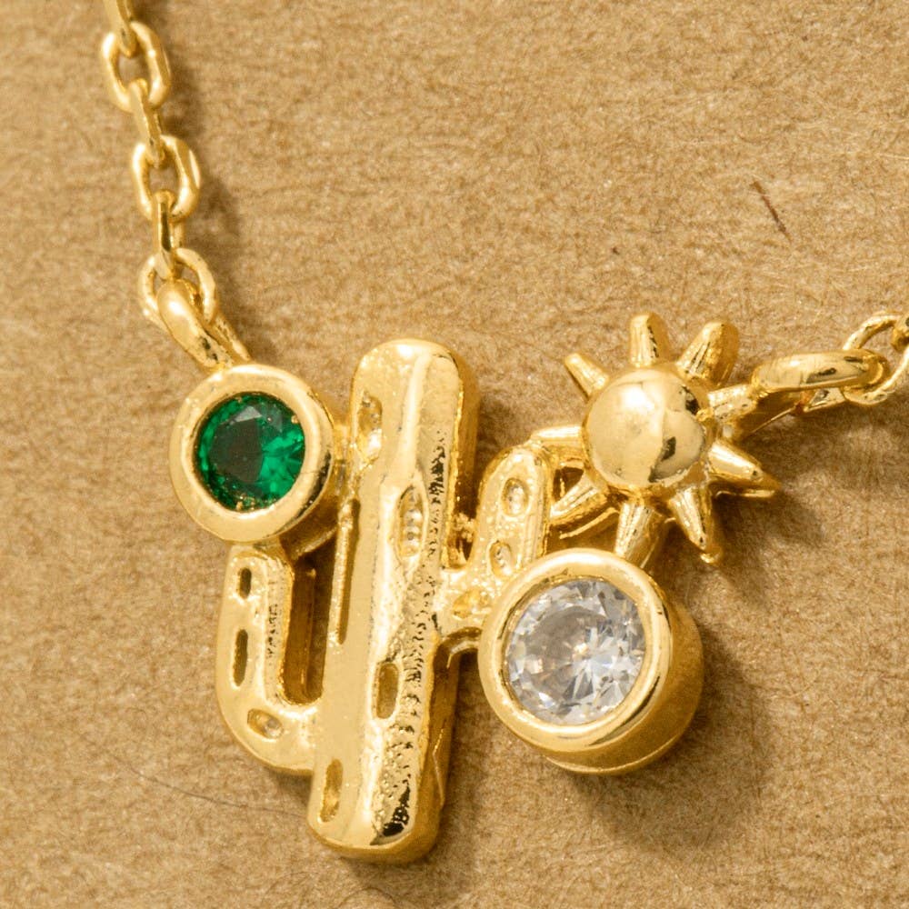 Fame Accessories - Wholesale Pendant/Charm Necklace - Gold Dipped Cz Cactus Western Pendant Necklace3