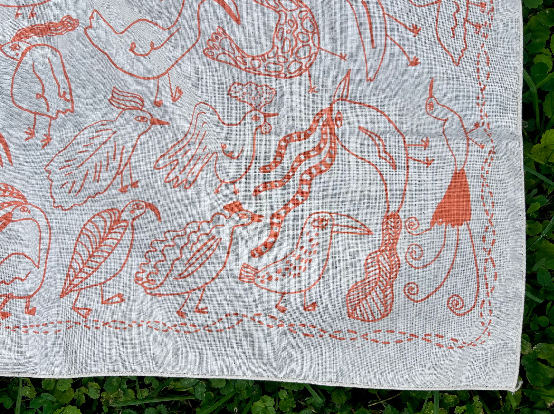 ELIZABETH GRAEBER art + illustration - Wholesale Bandana - Women's - Bird Bandana in coral, screen printed cotton scarf5