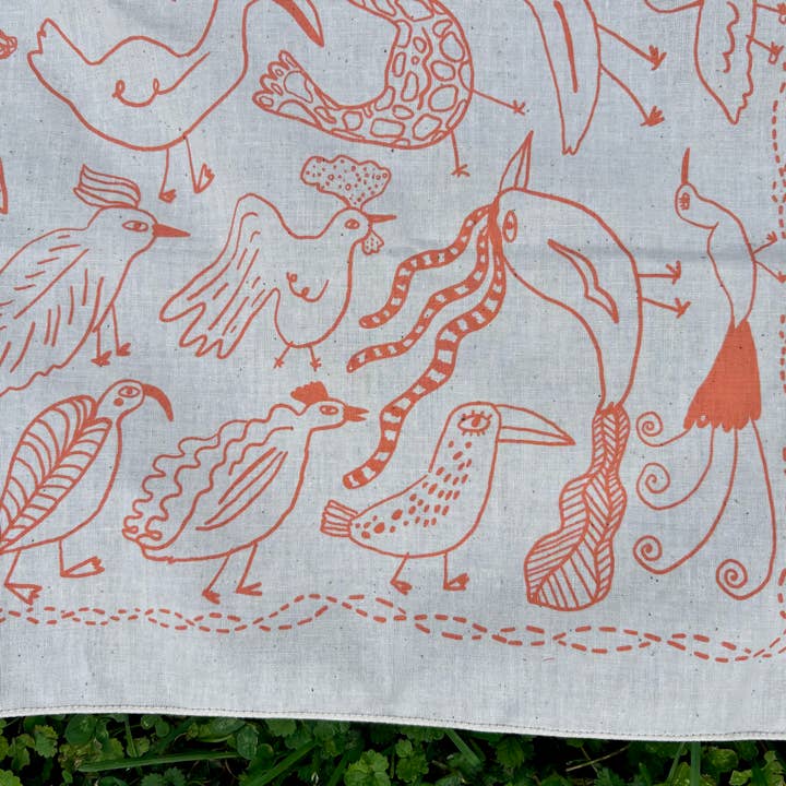 ELIZABETH GRAEBER art + illustration - Wholesale Bandana - Women's - Bird Bandana in coral, screen printed cotton scarf5