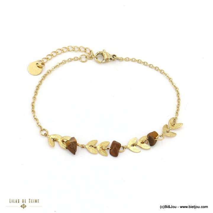 Lilas de Seine - Wholesale Charm/Dangle Bracelet - Bracelet: stainless steel, wheat ears, chips, stone (0223020)