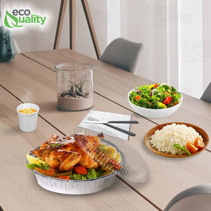 EcoQuality - Wholesale Food Storage Container - 9" Disposable Round Aluminum Foil Food Pans8