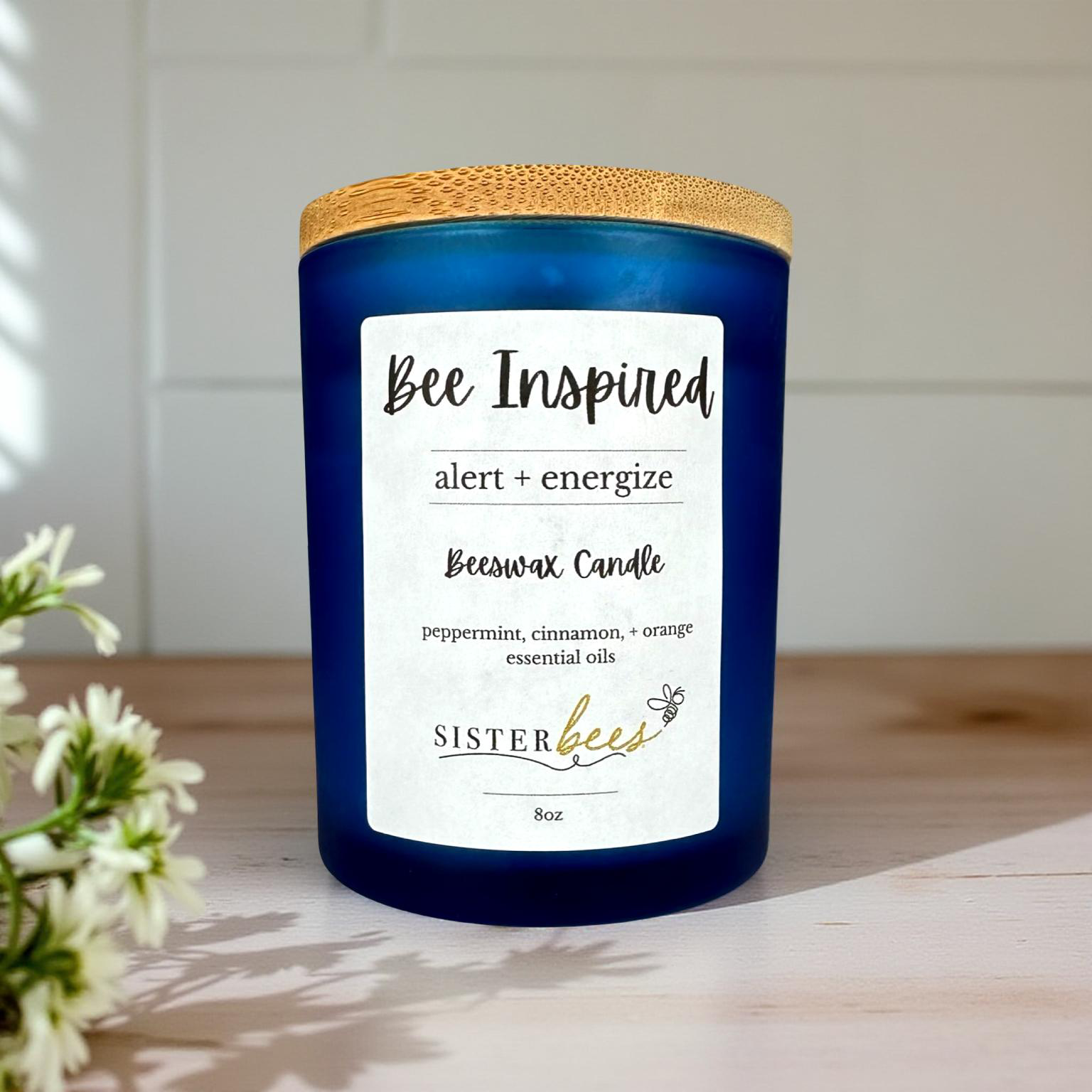 Sister Bees LLC - Wholesale Jar/Filled Candle - "Bee" Inspired - Alert + Energize - Glass + Bamboo1
