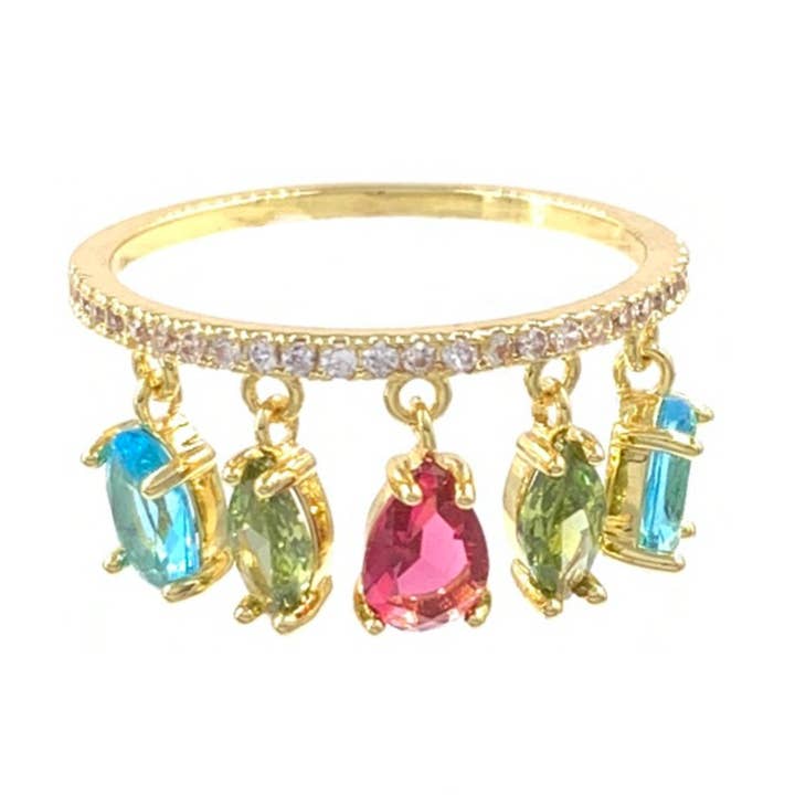 Anillo semicolgante de circonita cúbica multicolor en latón para venta al por mayor de Nisso & Co. NYC Jewelry Wholesale