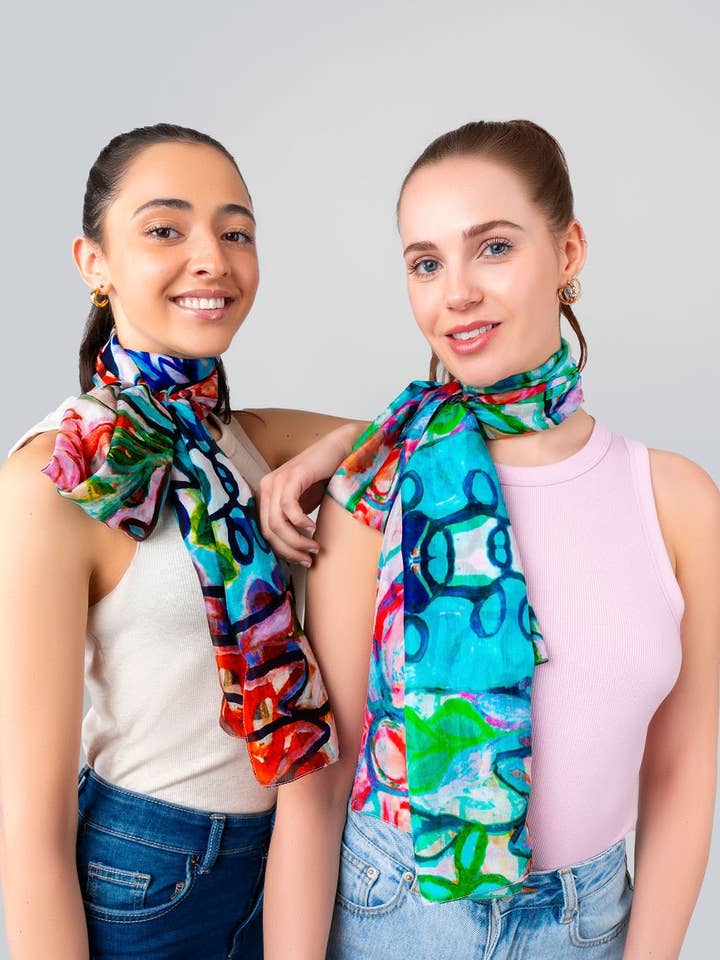 DLUX Fiore Dames Pure Zijde Sjaal, Bloemenprint (50x180cm) voor wholesale door DLUX Scarves