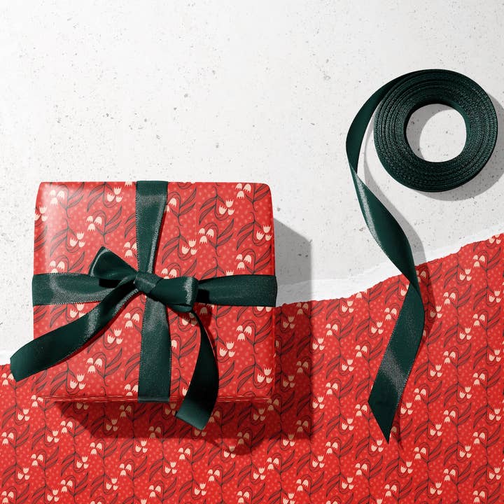 Dosado Red Wrapping Paper – Floral Gift Wrap (1 Flat Sheet) for wholesale by Rebecca Jane Woolbright