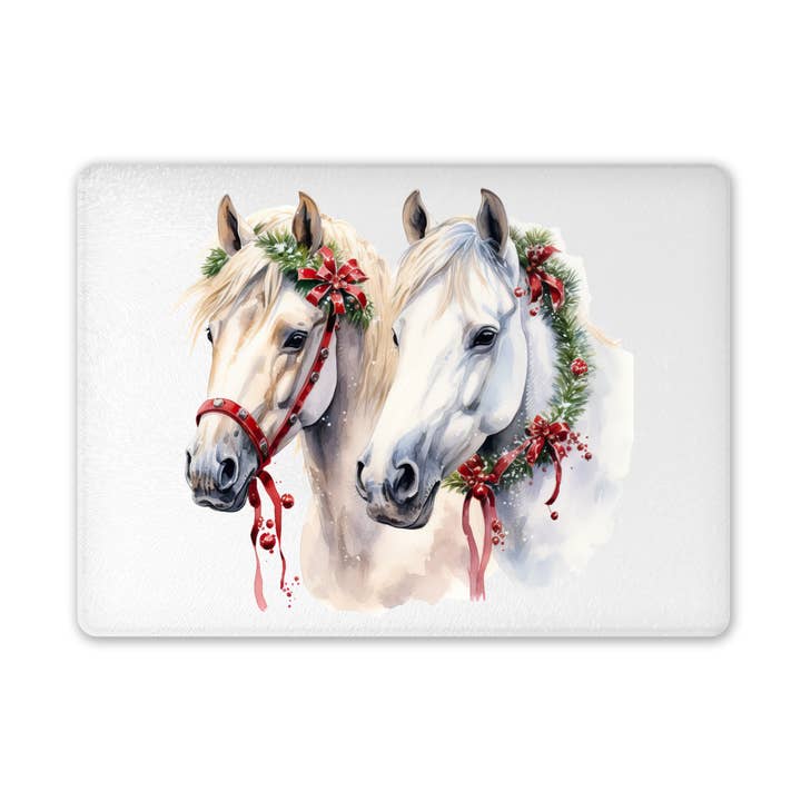 Glass Cutting Charcuterie Board - Two Holiday Horses for wholesale by Dusty & Delilah Designs