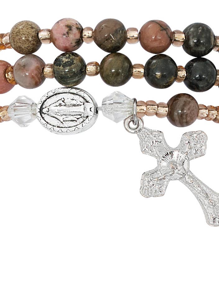 Bracelet Chapelet Religieux Catholique Torsadable en Rhodonite pour la vente par Hail Mary Gifts