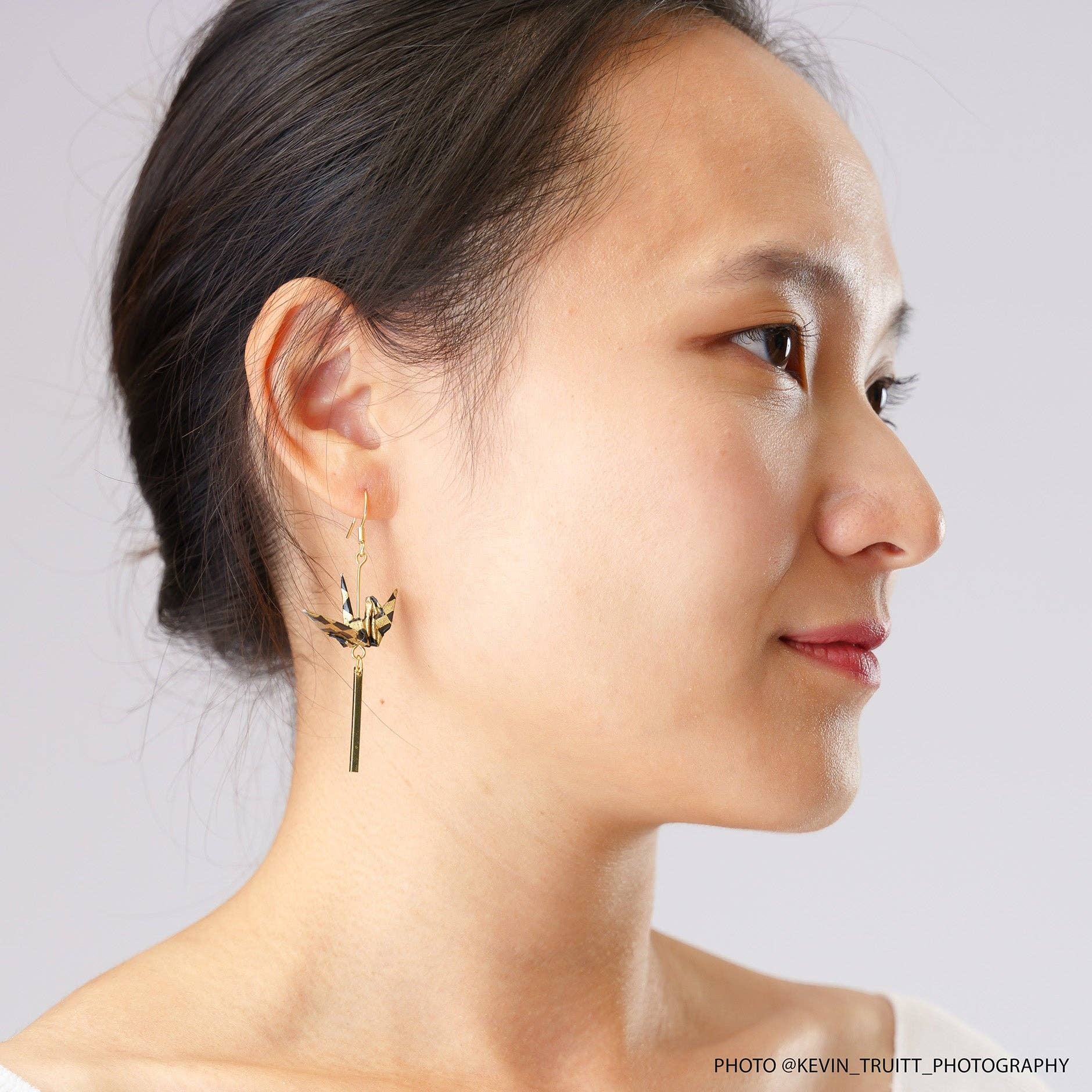 Kamyi.Art Origami Designs - Wholesale Dangle Earrings - Crane and Bar Earrings in Gold5