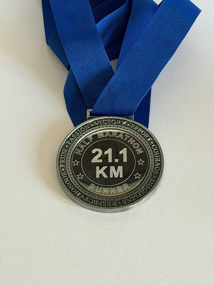 21.1km Half Marathon Medal In Velvet Box for wholesale by Medal Envy