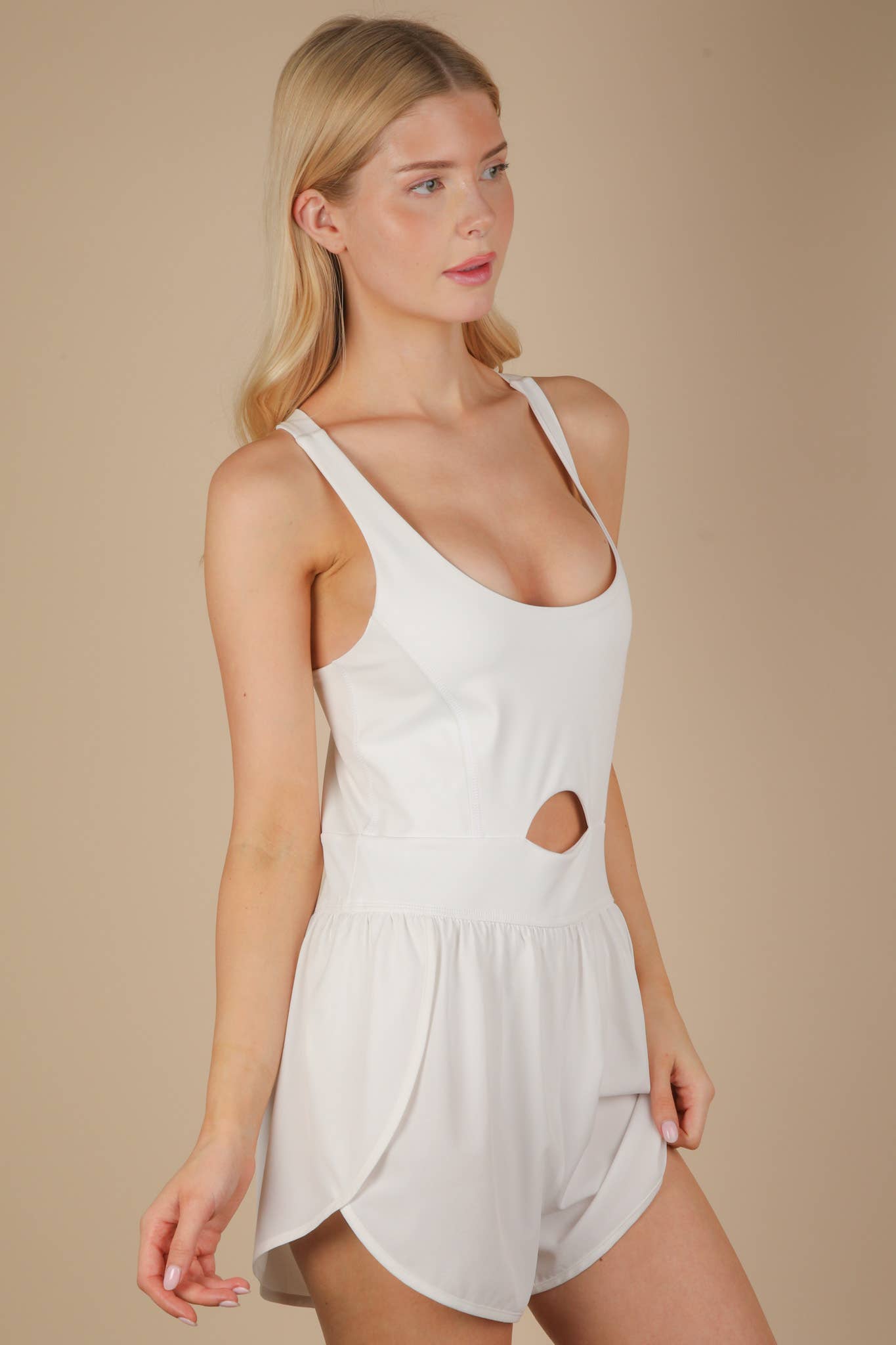 VERY J - Wholesale Romper - Women's - NP70880-Front Cutout Romper Activewear W/ Pantie Lining22