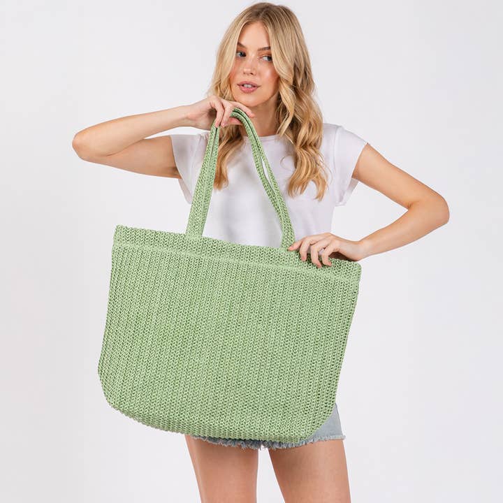 Hana - Wholesale Tote Bag - Women's - Solid Color Crochet Summer Straw Tote Bag13