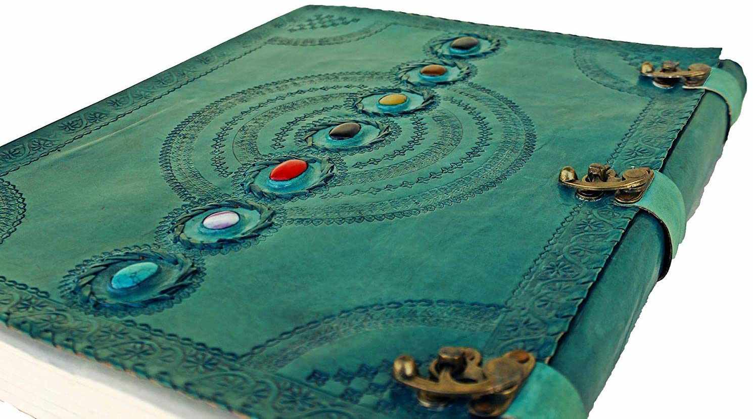 Tuzech Leather - Wholesale Journal/Diary - Seven Chakra Leather Journal – Handmade Embossed Diary 13"17