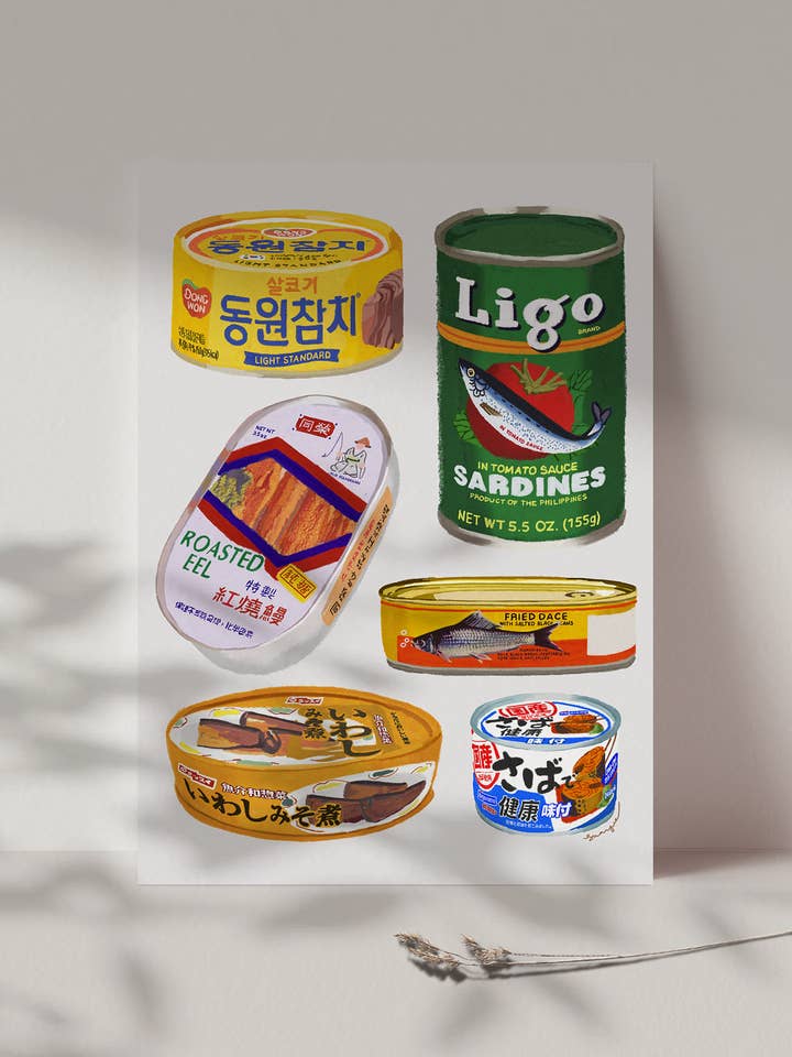 Asian Tinned Fish | Pantry Staples | Kitchen Food Art Print for wholesale by Shayne Draws Food