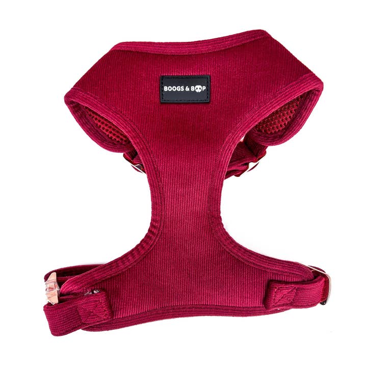 Adjustable Corduroy Dog Harness - Berry for wholesale by Boogs & Boop