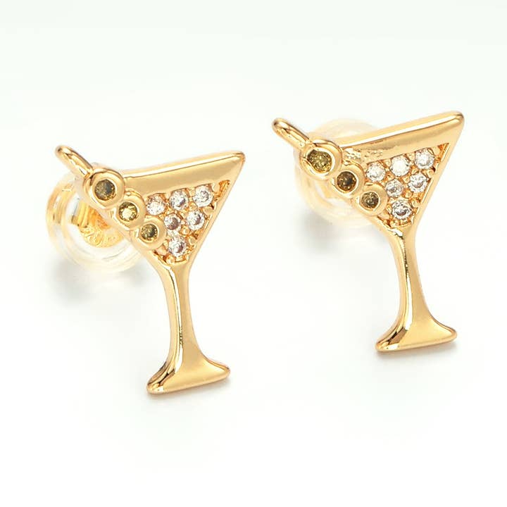 Gold Micro Paved CZ Martini Drink Earrings EA-21AD691 EA-21AD692 for wholesale by Simply Jewels