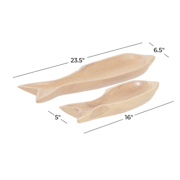 Deco Marché - Wholesale Decorative Tray - Coastal Brown Teak Wood Tray Set